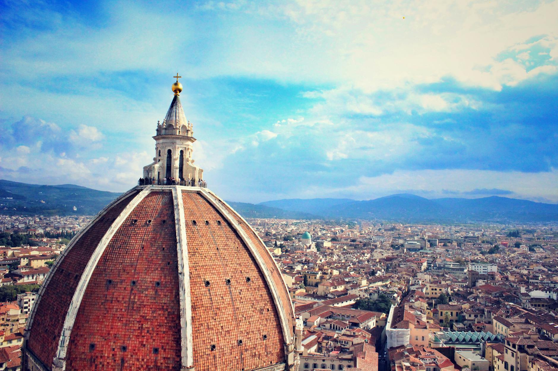 Stunning aerial view of the iconic Florence Cathedral dome amidst the cityscape.
